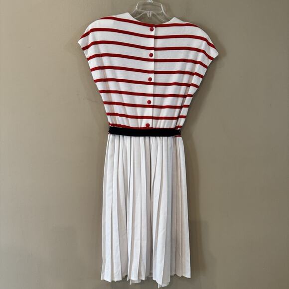 VTG Nautical Dress 10 Red White Candy Stripe Americana Pleated‎ Button Back USA - Picture 4 of 14